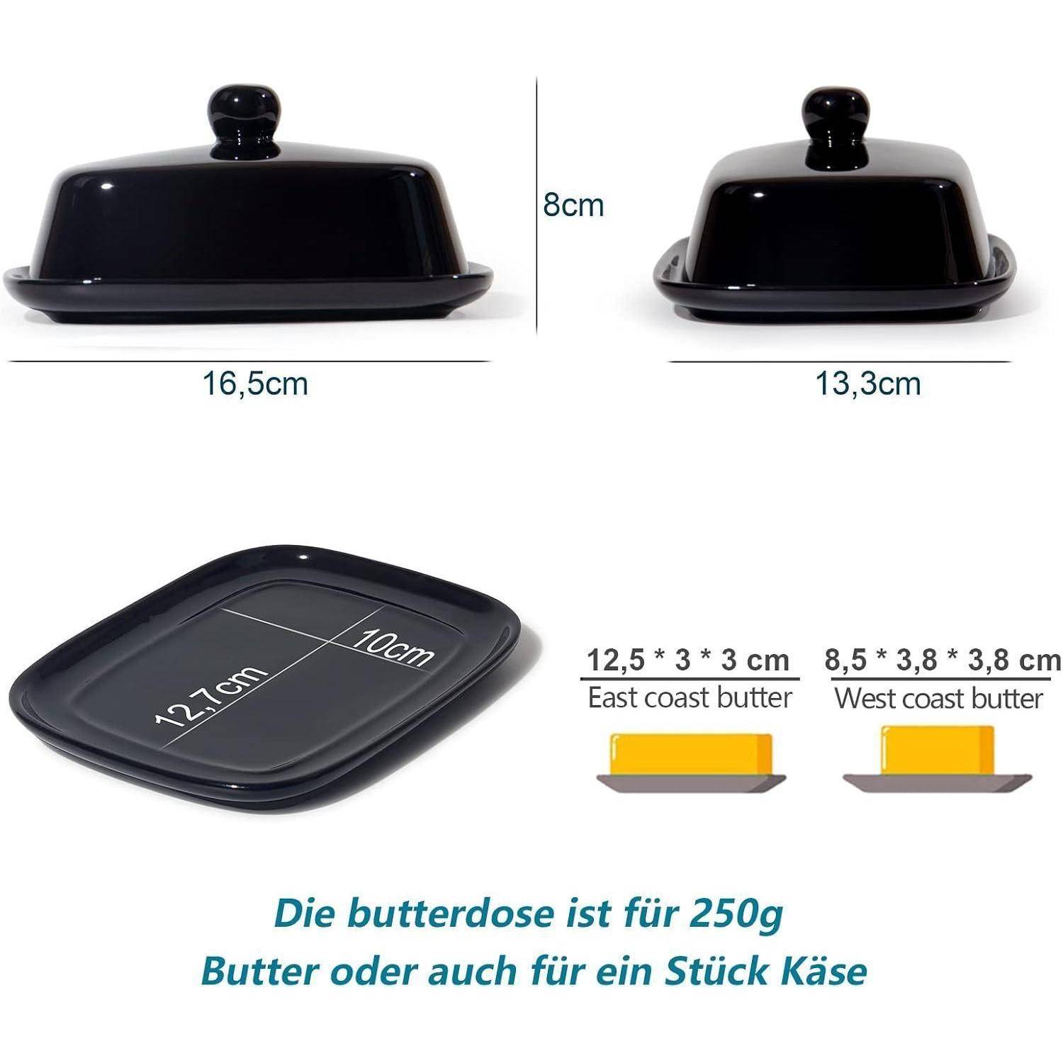 Butterdose Keramik, Butterglocke 250g, Porzellan Schwarz