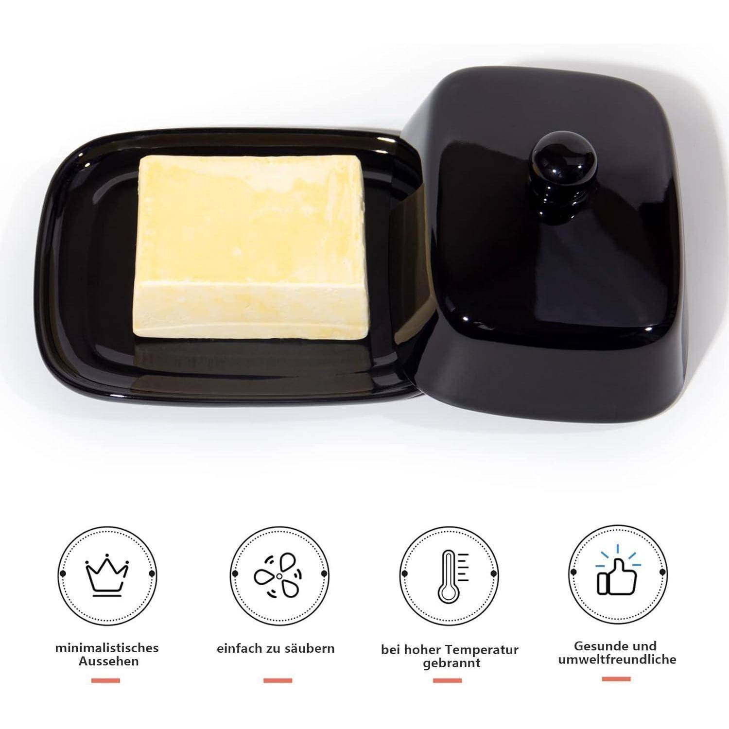 Butterdose Keramik, Butterglocke 250g, Porzellan Schwarz