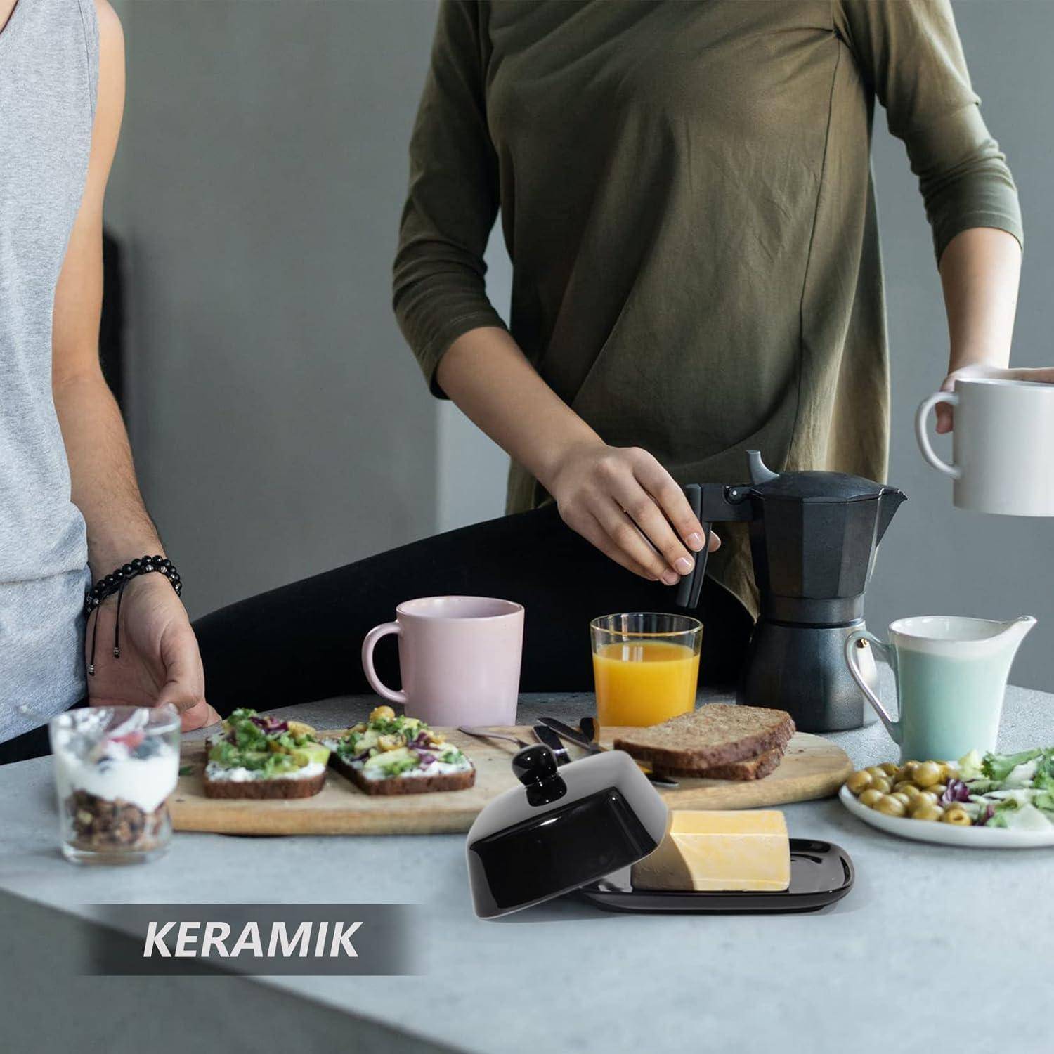 Butterdose Keramik, Butterglocke 250g, Porzellan Schwarz