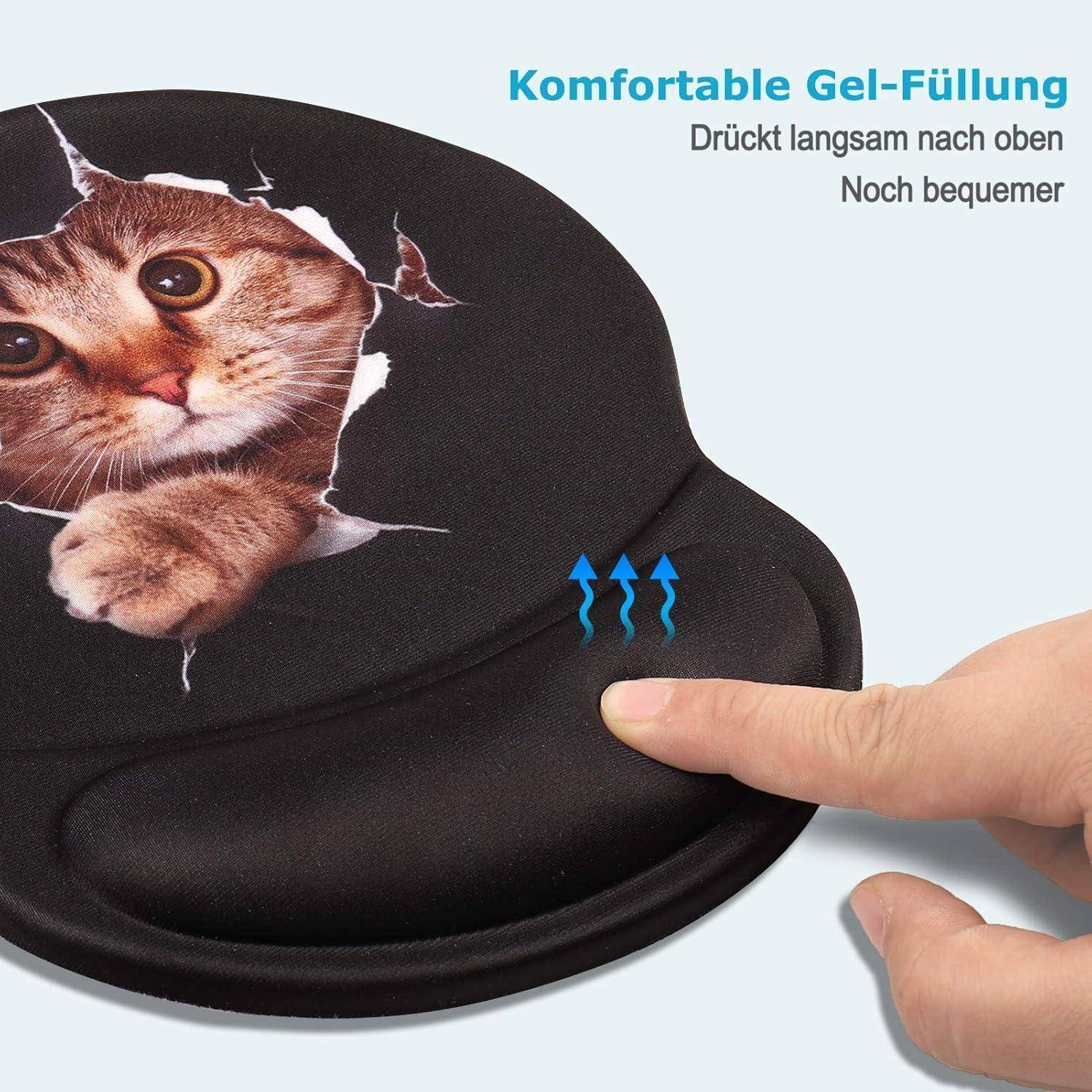 Ergonomisches Mauspad mit Gelkissen und Katzenmotiv