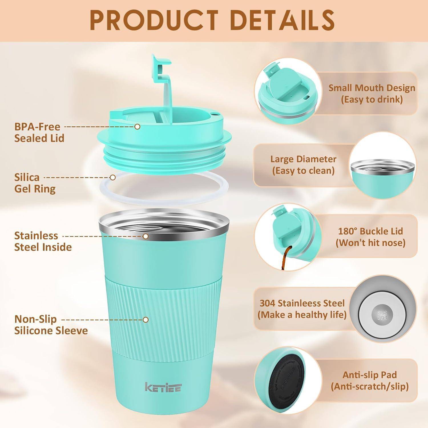 Kaffeebecher to go 380ml T-Blau Thermobecher Doppelwandig