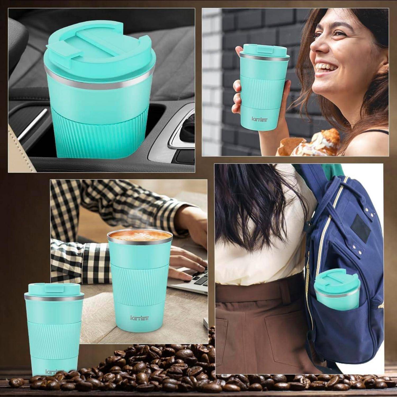Kaffeebecher to go 380ml T-Blau Thermobecher Doppelwandig
