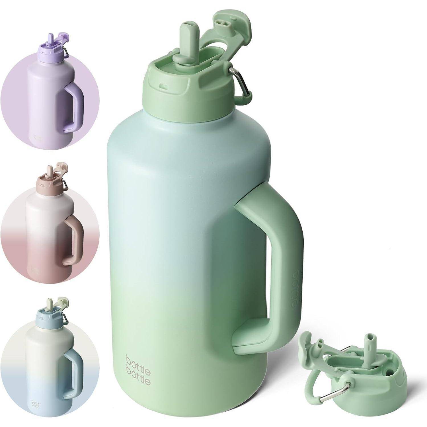 Isolierte Sport-Wasserflasche mit Strohhalm, 1,8 l, doppelter