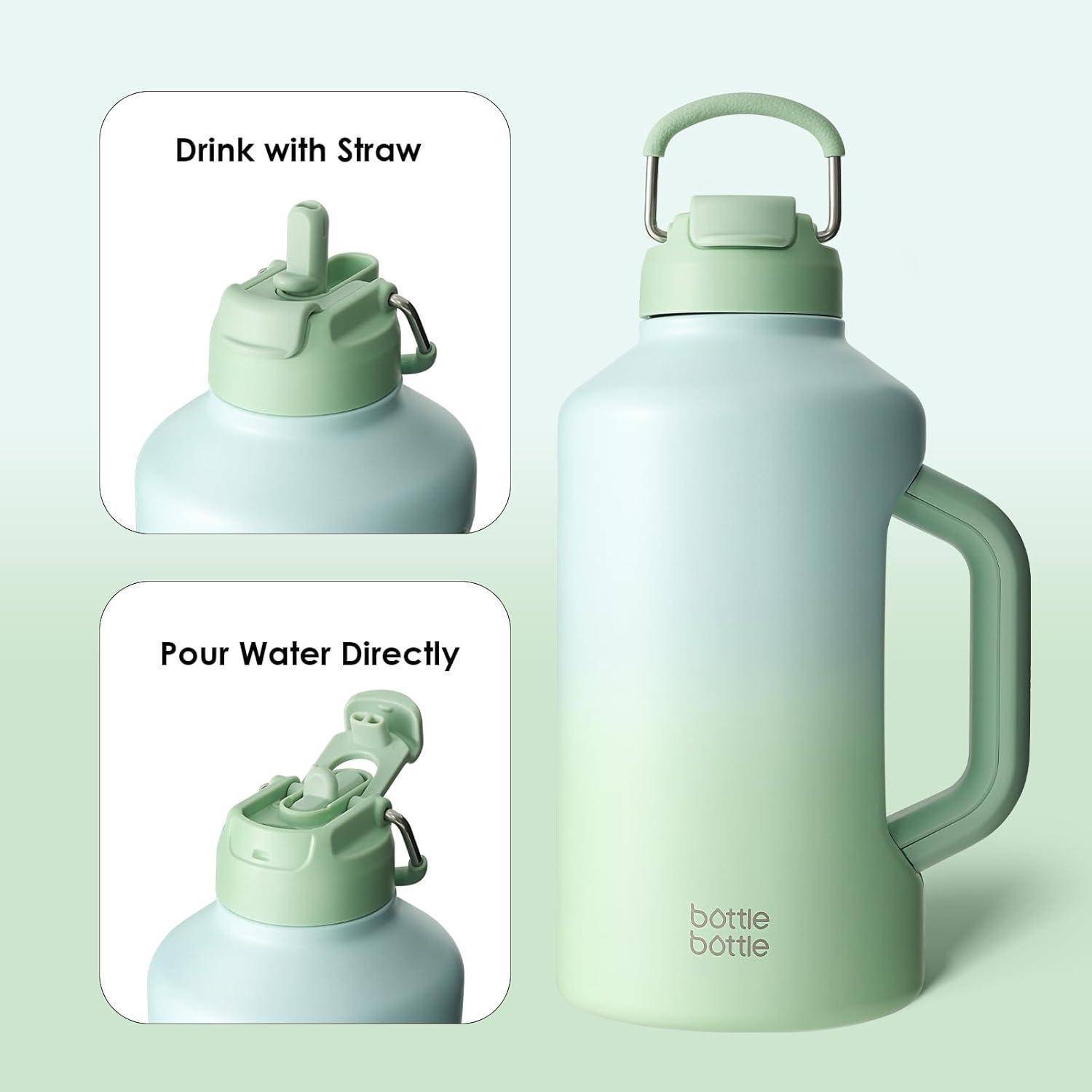 Isolierte Sport-Wasserflasche mit Strohhalm, 1,8 l, doppelter