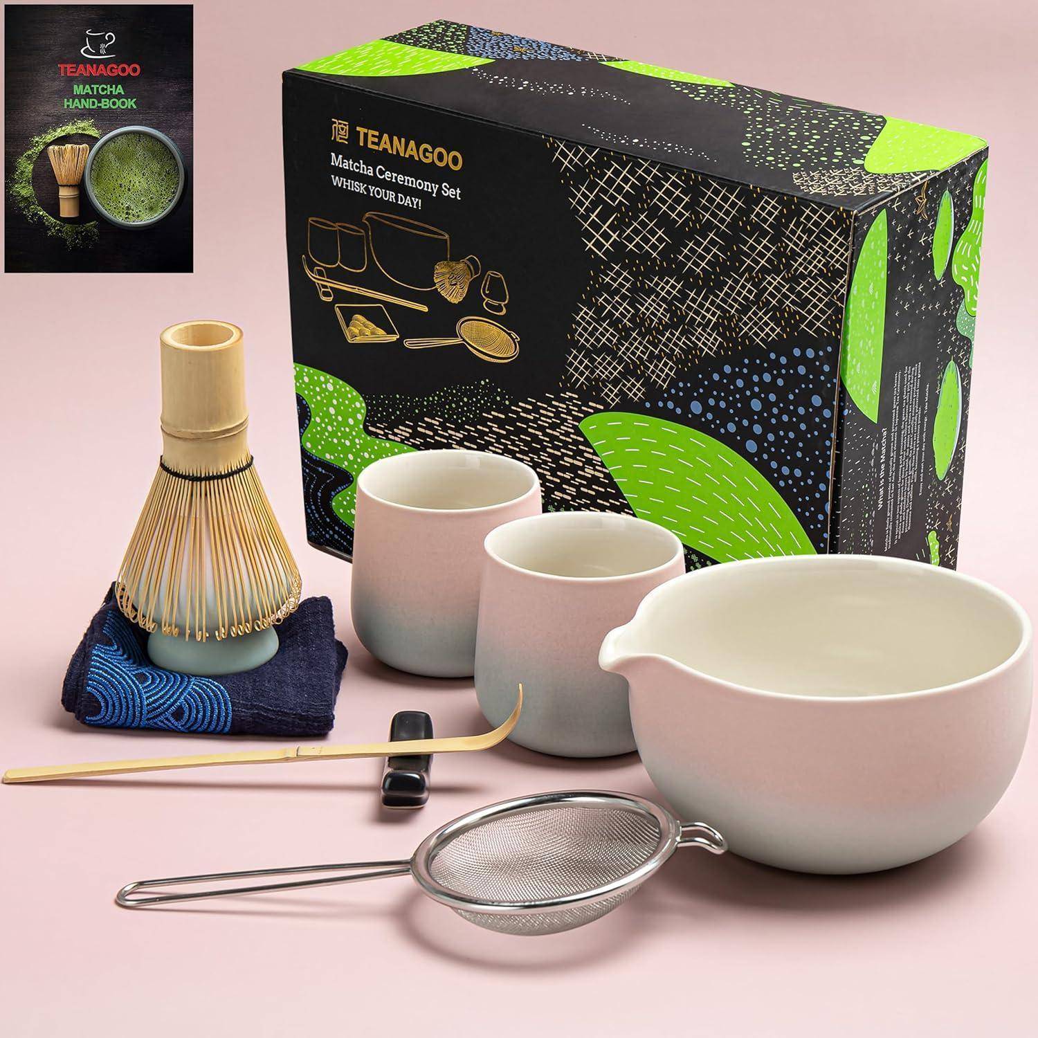 Matcha Set mit Schale Schneebesen Ausgießer 9-tlg. Tray 2 Tassen Grün