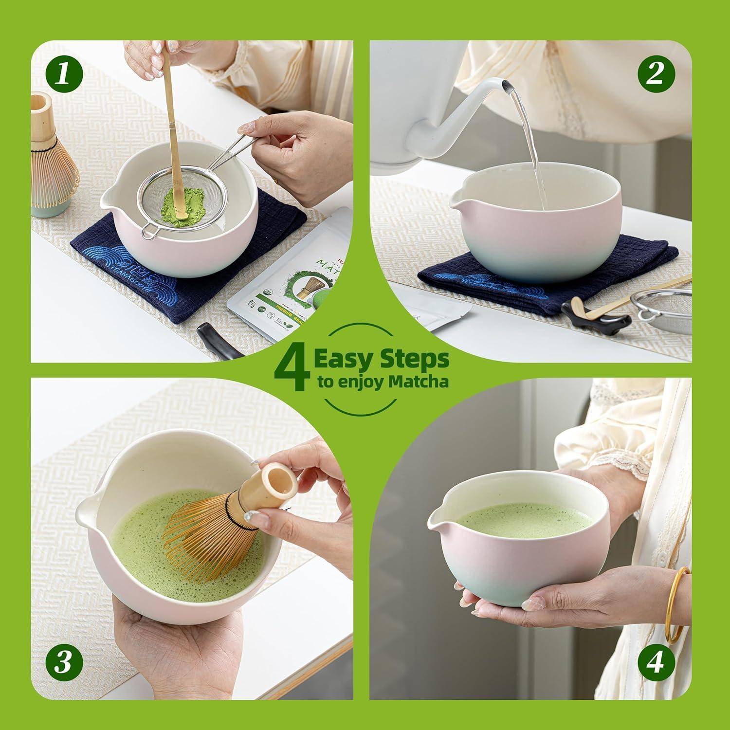 Matcha Set mit Schale Schneebesen Ausgießer 9-tlg. Tray 2 Tassen Grün