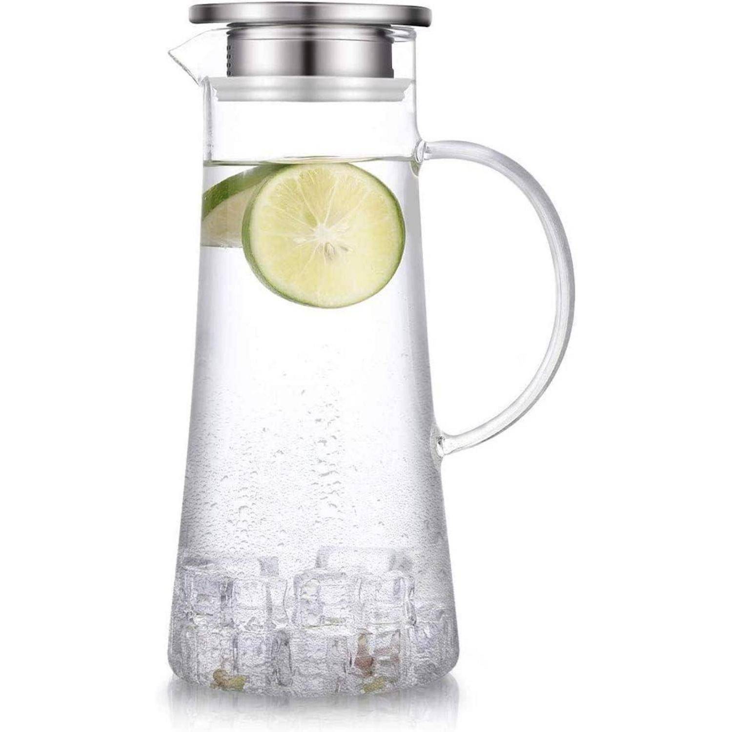 Karaffe Borosilikatglas Edelstahl Deckel Heißes Kaltes Wasser Saft