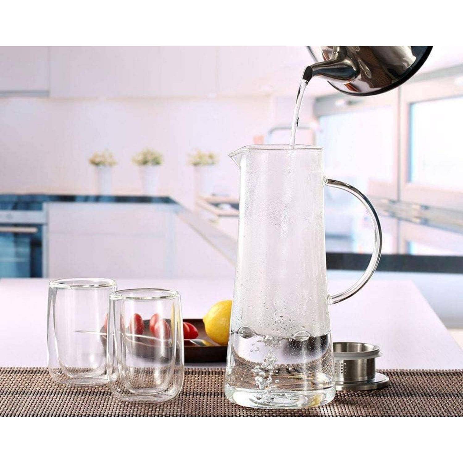 Karaffe Borosilikatglas Edelstahl Deckel Heißes Kaltes Wasser Saft