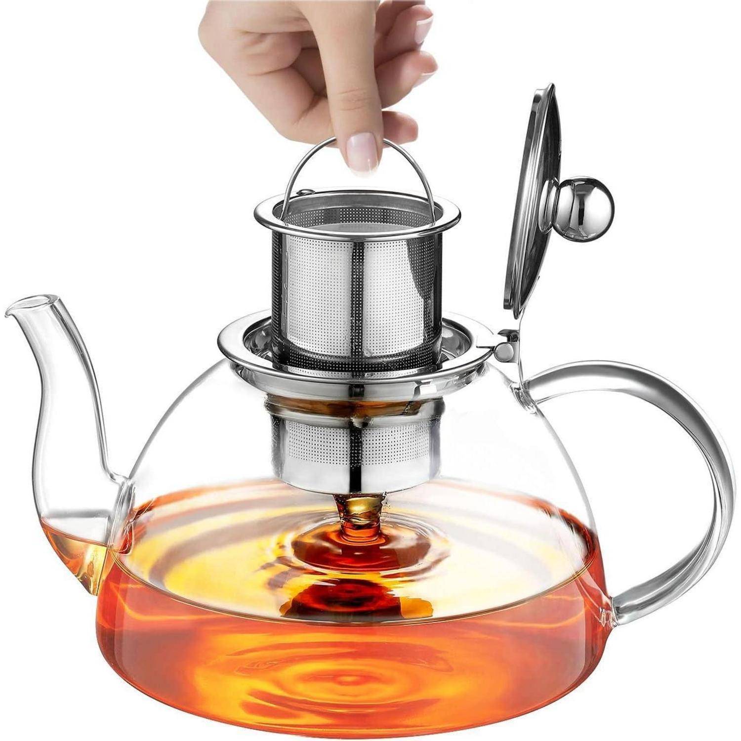 Teekanne Borosilikatglas 1300ML mit Edelstahl-Siebeinsatz