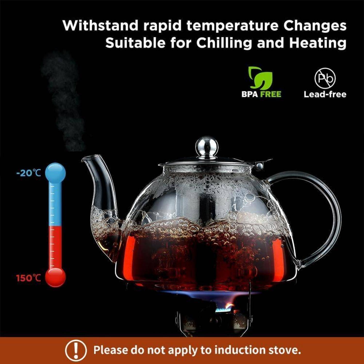 Teekanne Borosilikatglas 1300ML mit Edelstahl-Siebeinsatz