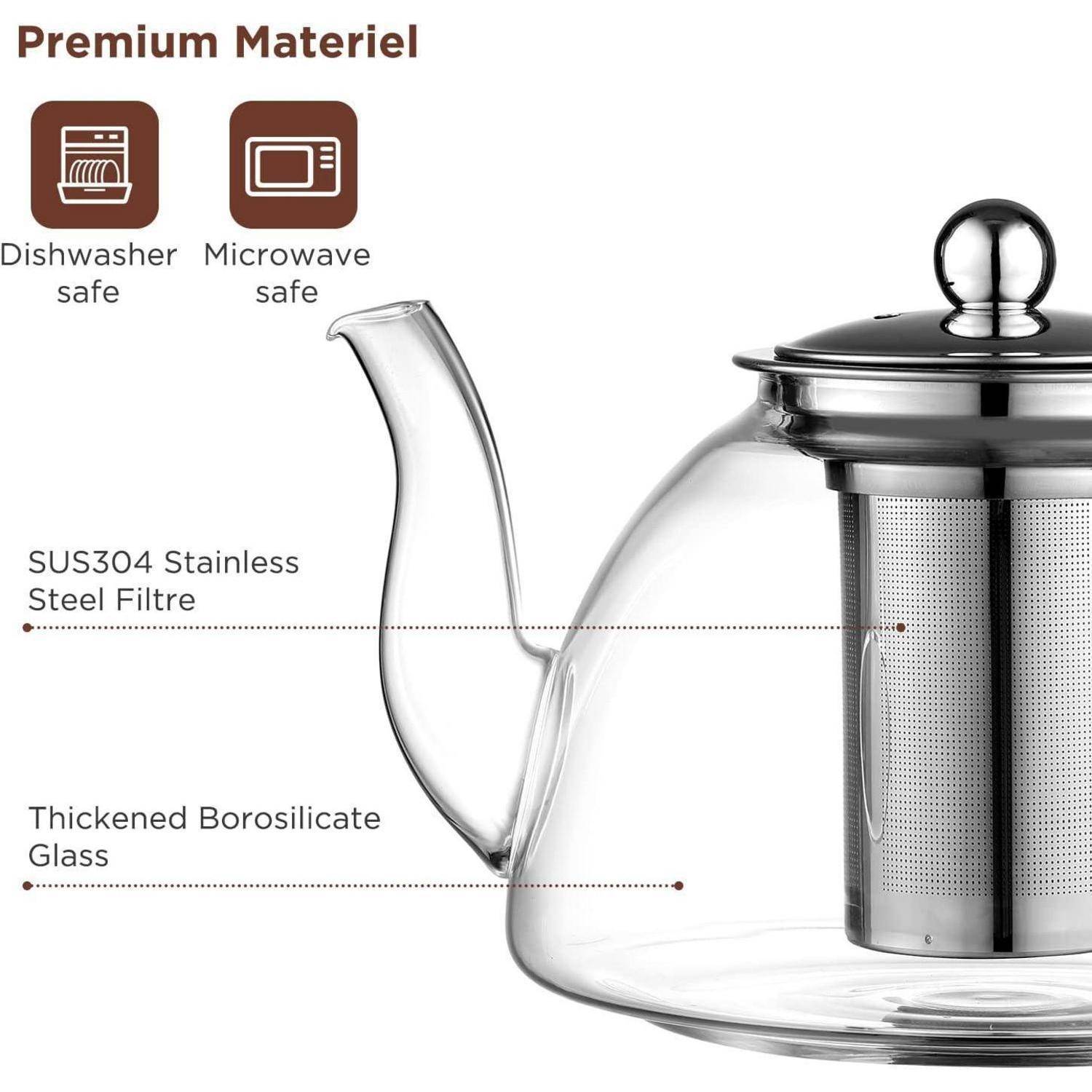Teekanne Borosilikatglas 1300ML mit Edelstahl-Siebeinsatz