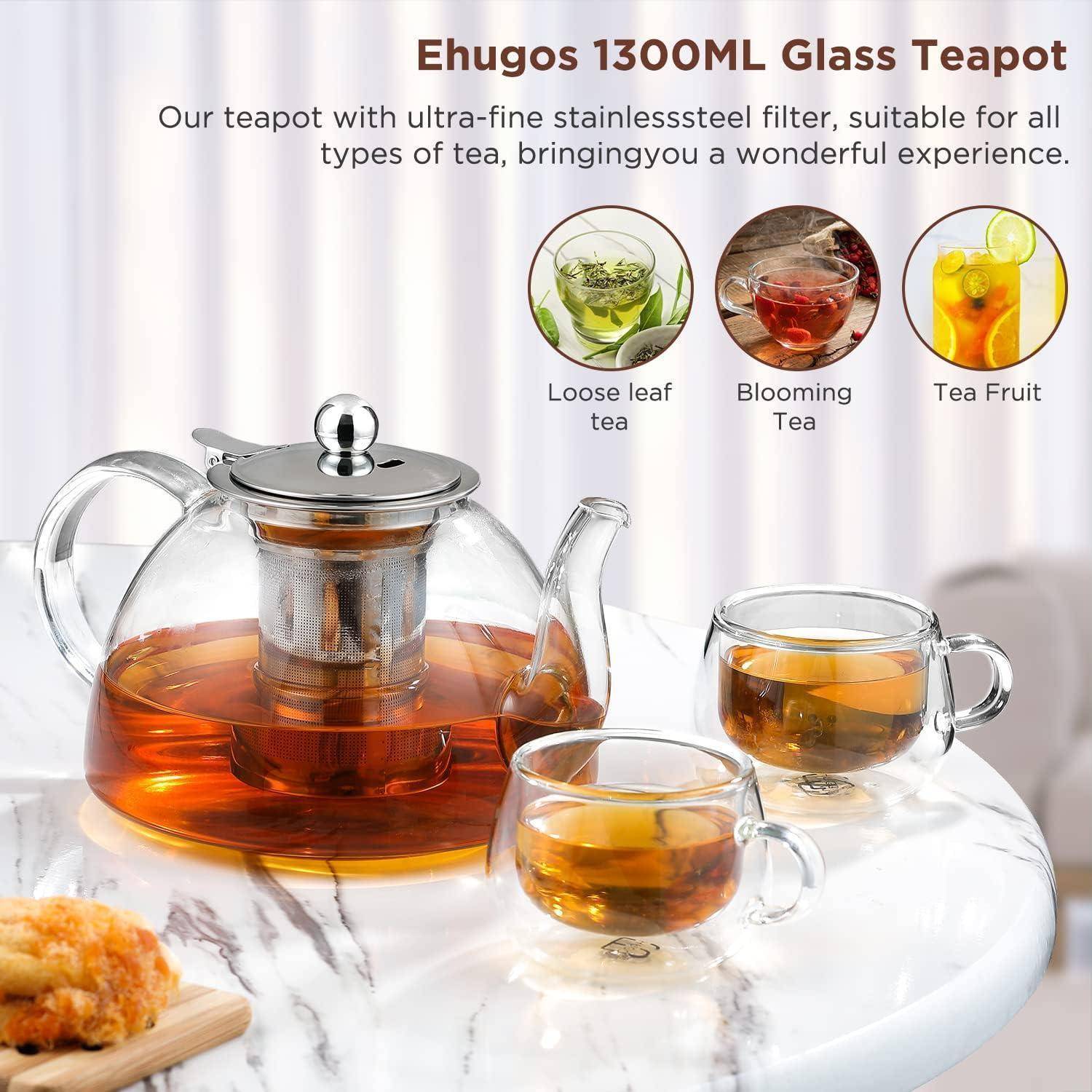 Teekanne Borosilikatglas 1300ML mit Edelstahl-Siebeinsatz