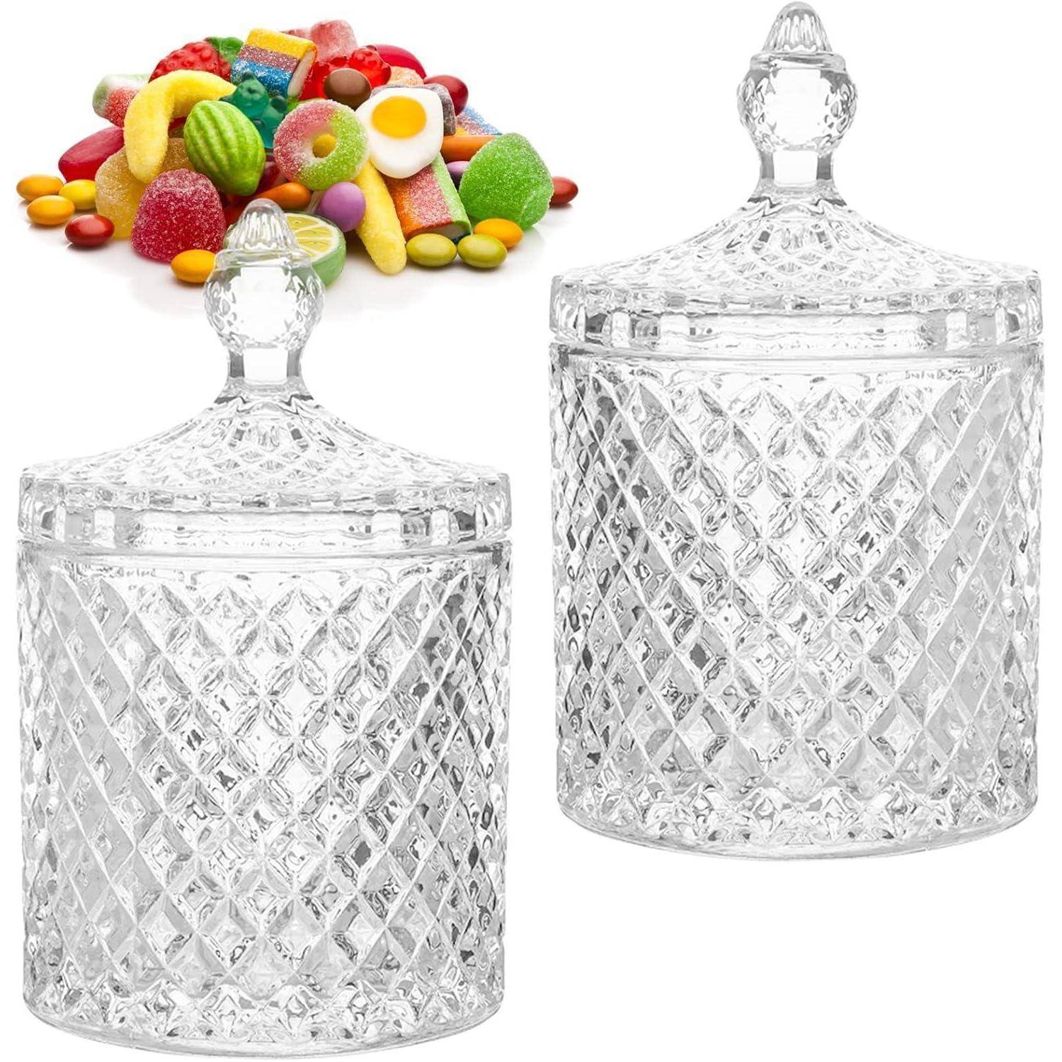 2 Stück Kristallglas Zuckerdose mit Deckel transparent - Süßigkeiten