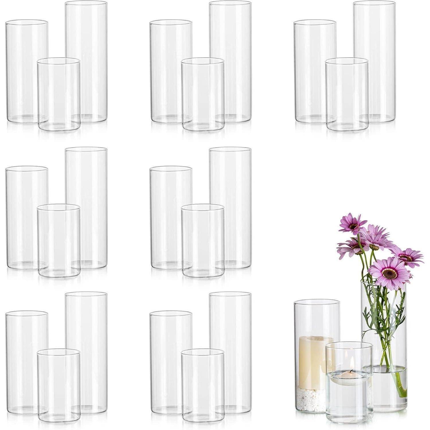 Moderne Glasvase Set 24 Stück 10/15/20cm Blumenvasen Zylindervasen
