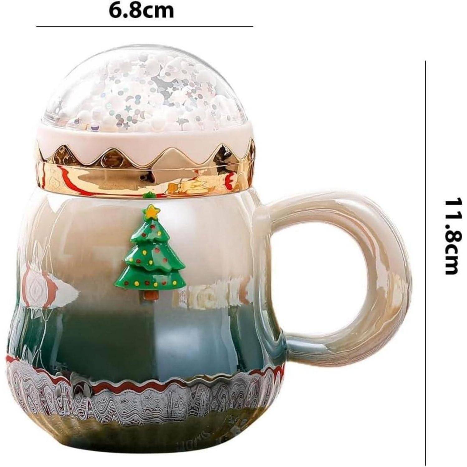 Weihnachtstasse Keramik Perlenglanz Kaffeetasse mit Deckel 450ml Grün