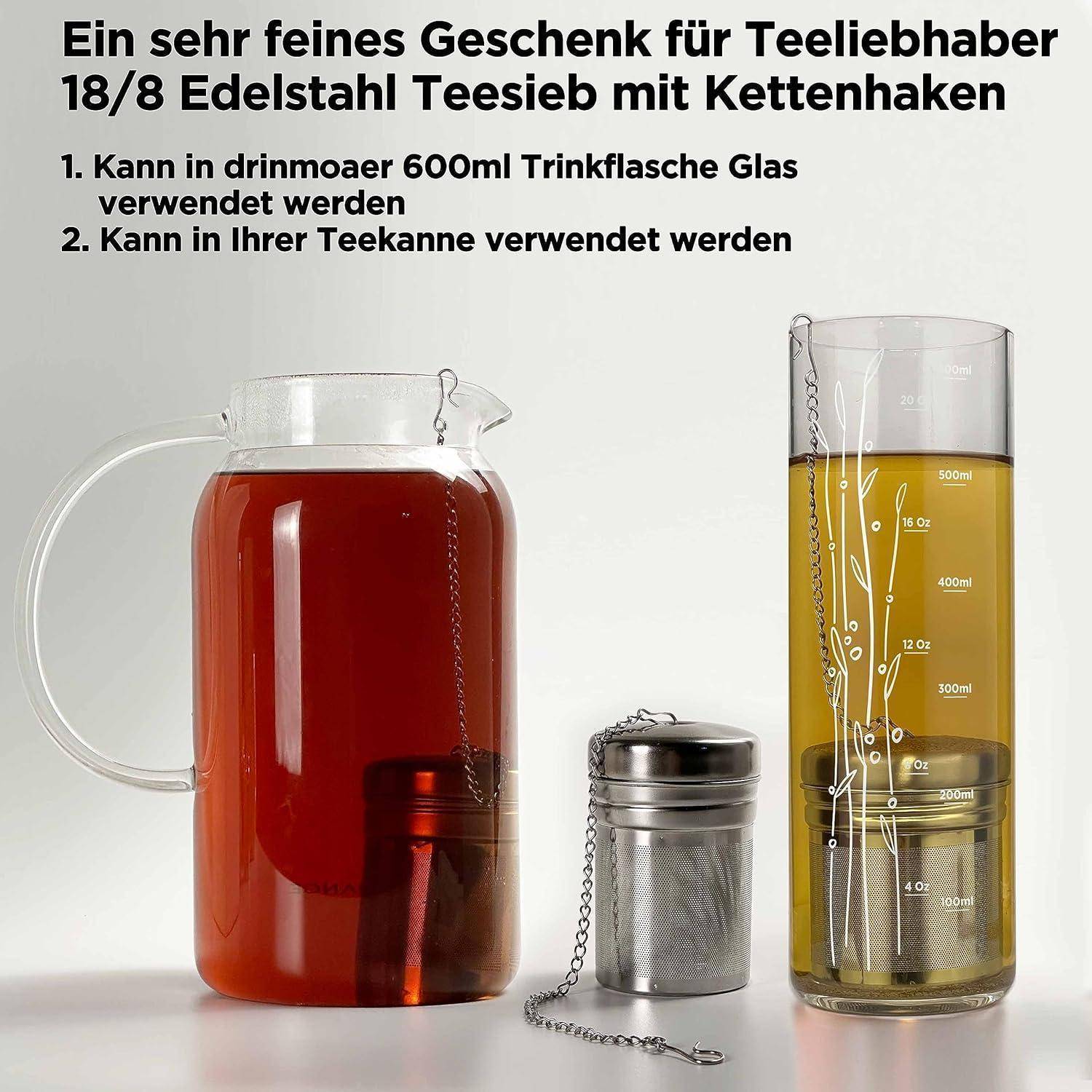 600ml Trinkbecher Glas Strohhalm Bambusdeckel - Grau