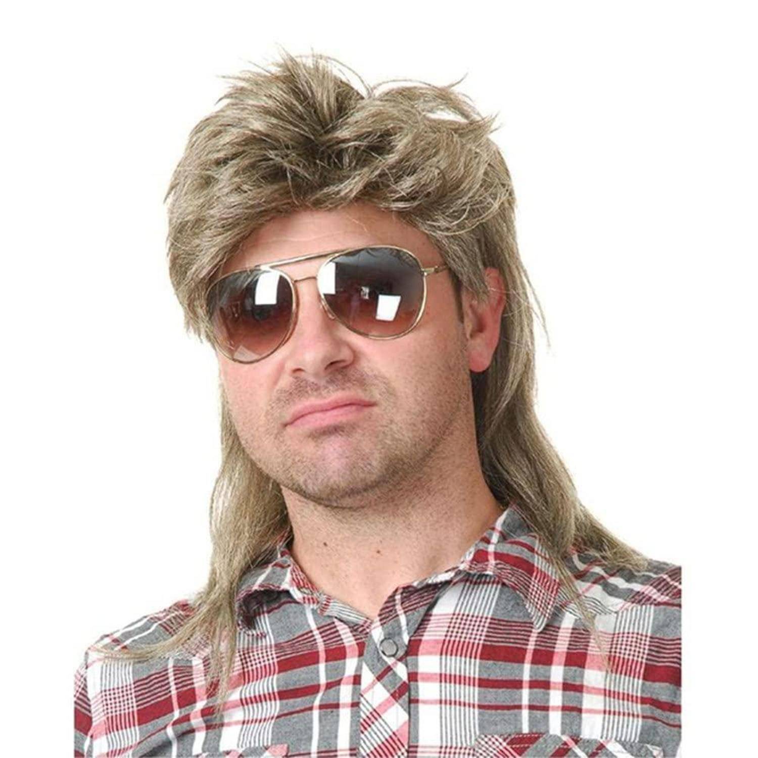 Männer Blonde Vokuhila Mullet Perücke lang Synthetische Haare