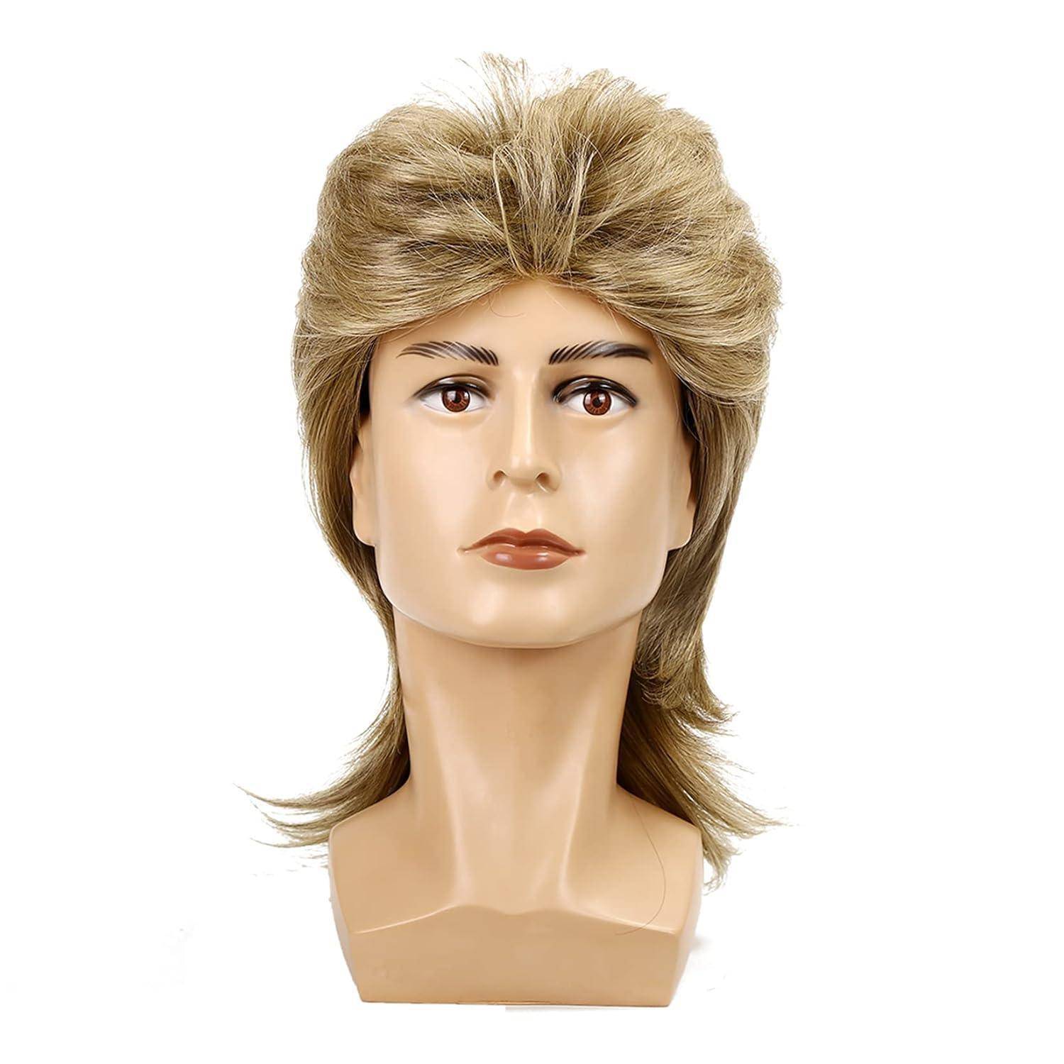 Männer Blonde Vokuhila Mullet Perücke lang Synthetische Haare