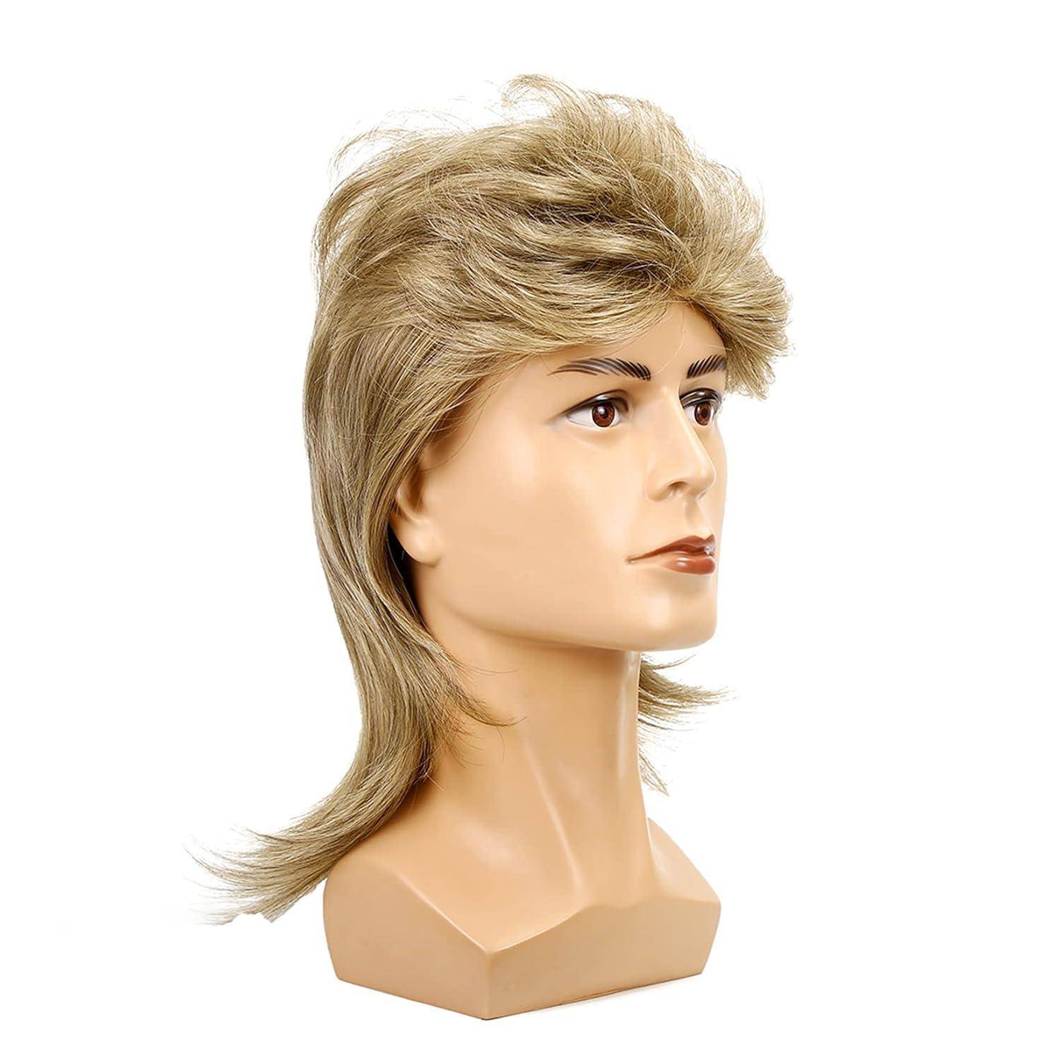Männer Blonde Vokuhila Mullet Perücke lang Synthetische Haare