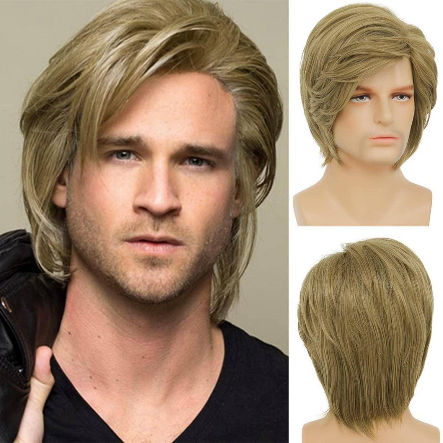 Kurze Blonde Cosplay Perücke für Männer Halloween Synthetische