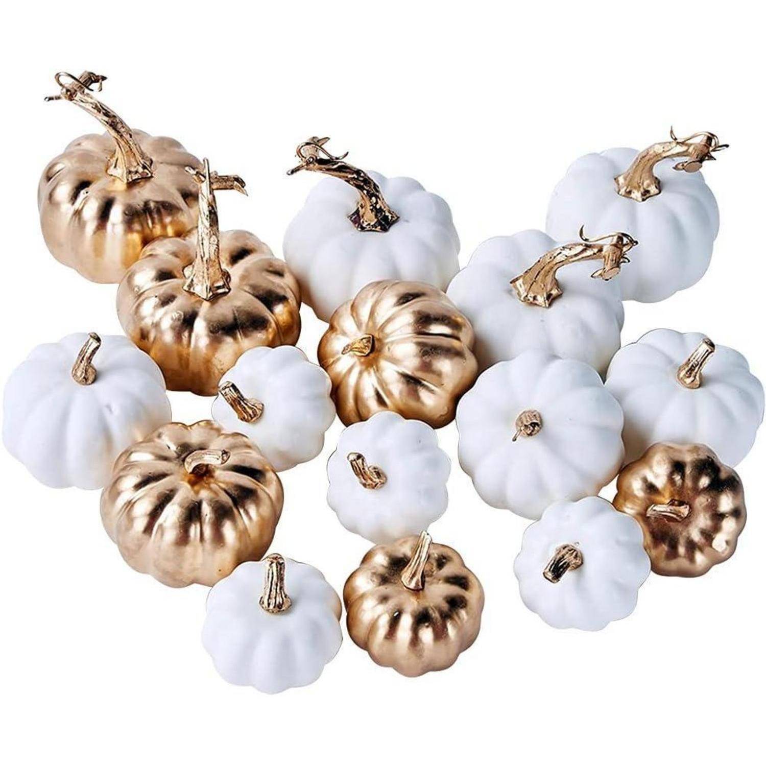 16er Set Herbst Künstliche Kürbisse in Weiß und Gold - Thanksgiving