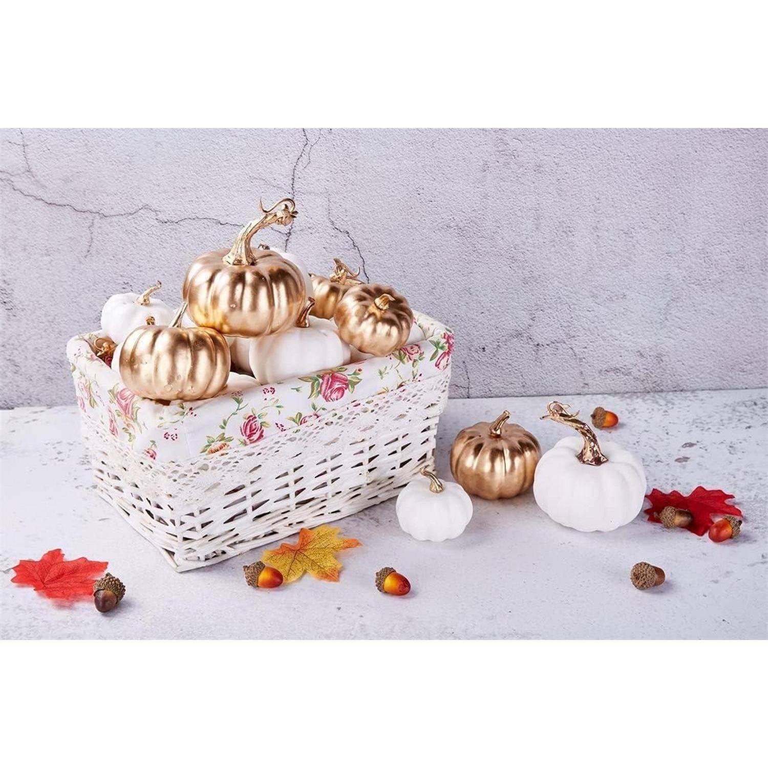 16er Set Herbst Künstliche Kürbisse in Weiß und Gold - Thanksgiving