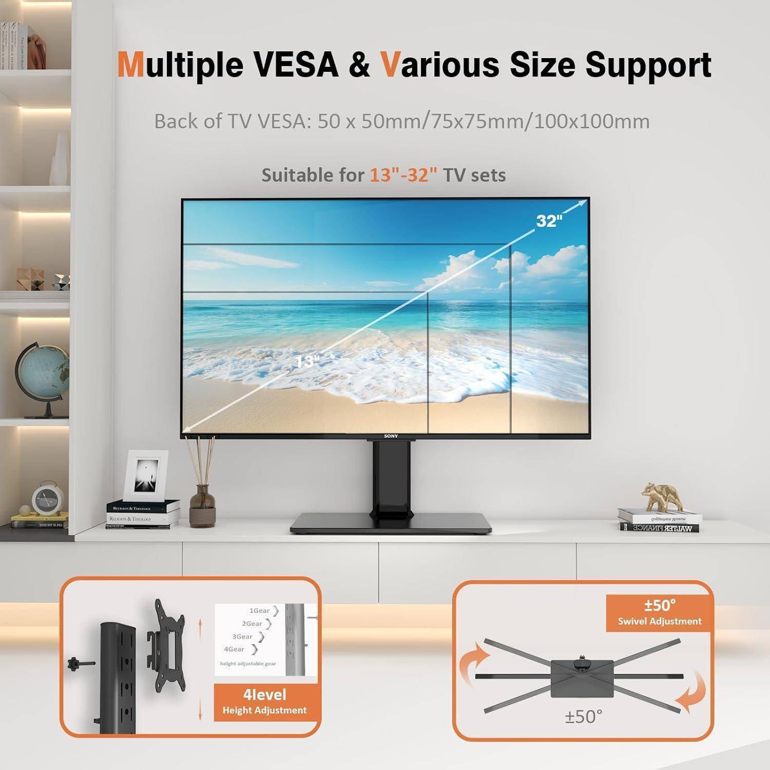 TV-Ständer-Display, der Unterstützung für verschiedene VESA-Halterungen und Größen für Fernseher von 13