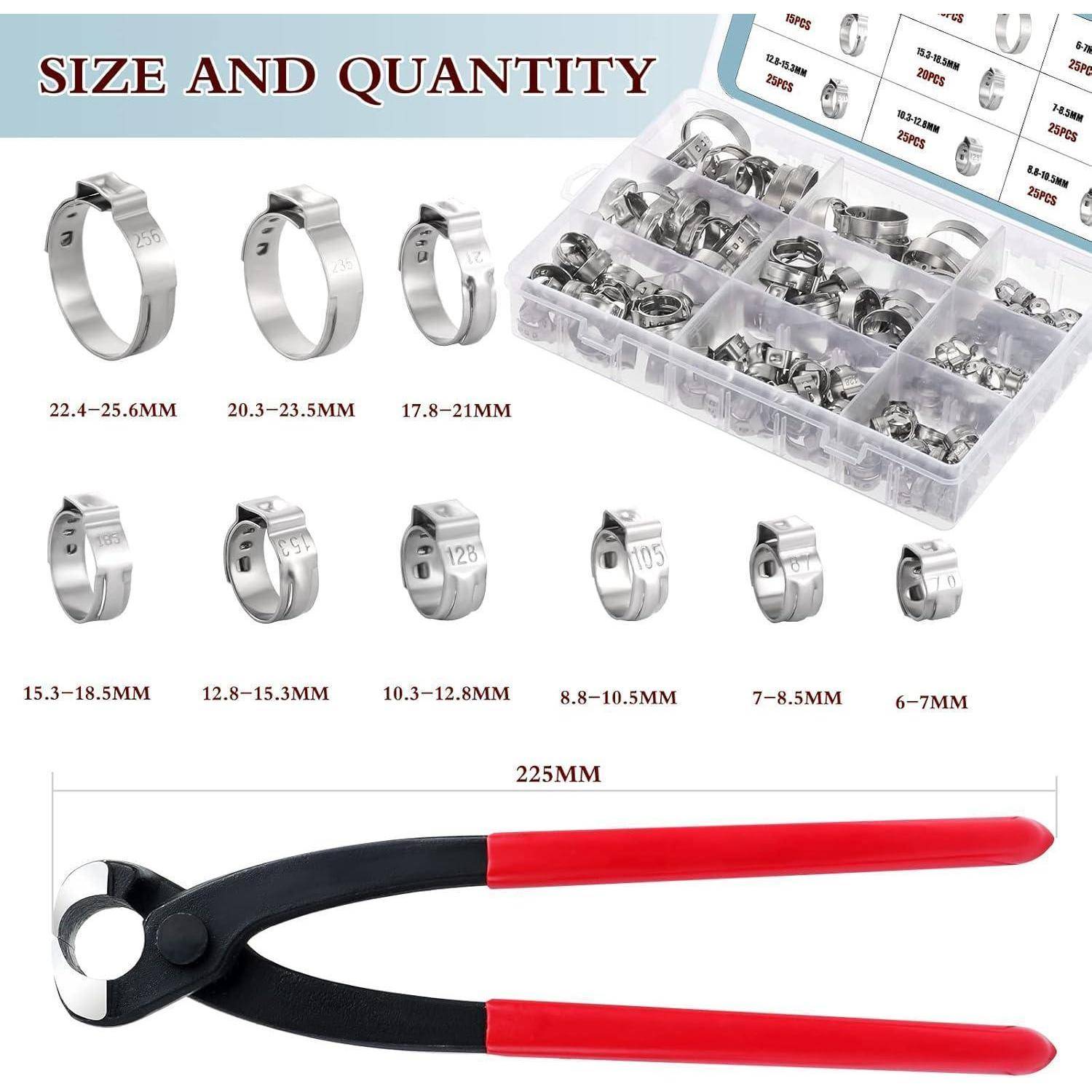 180-teiliges Edelstahl Einohr-Schlauchschellen Set 6-25,6mm