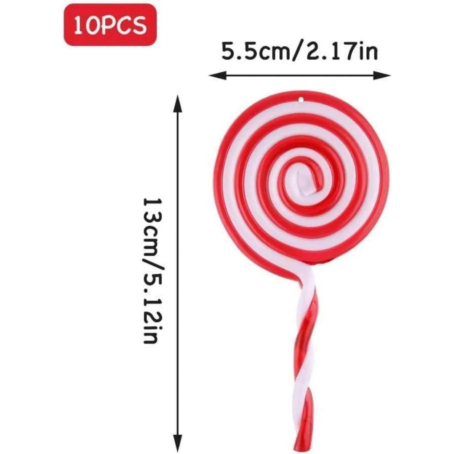 10 Stück Weihnachtsbaum Zuckerstangen Lollipop Anhänger Rot