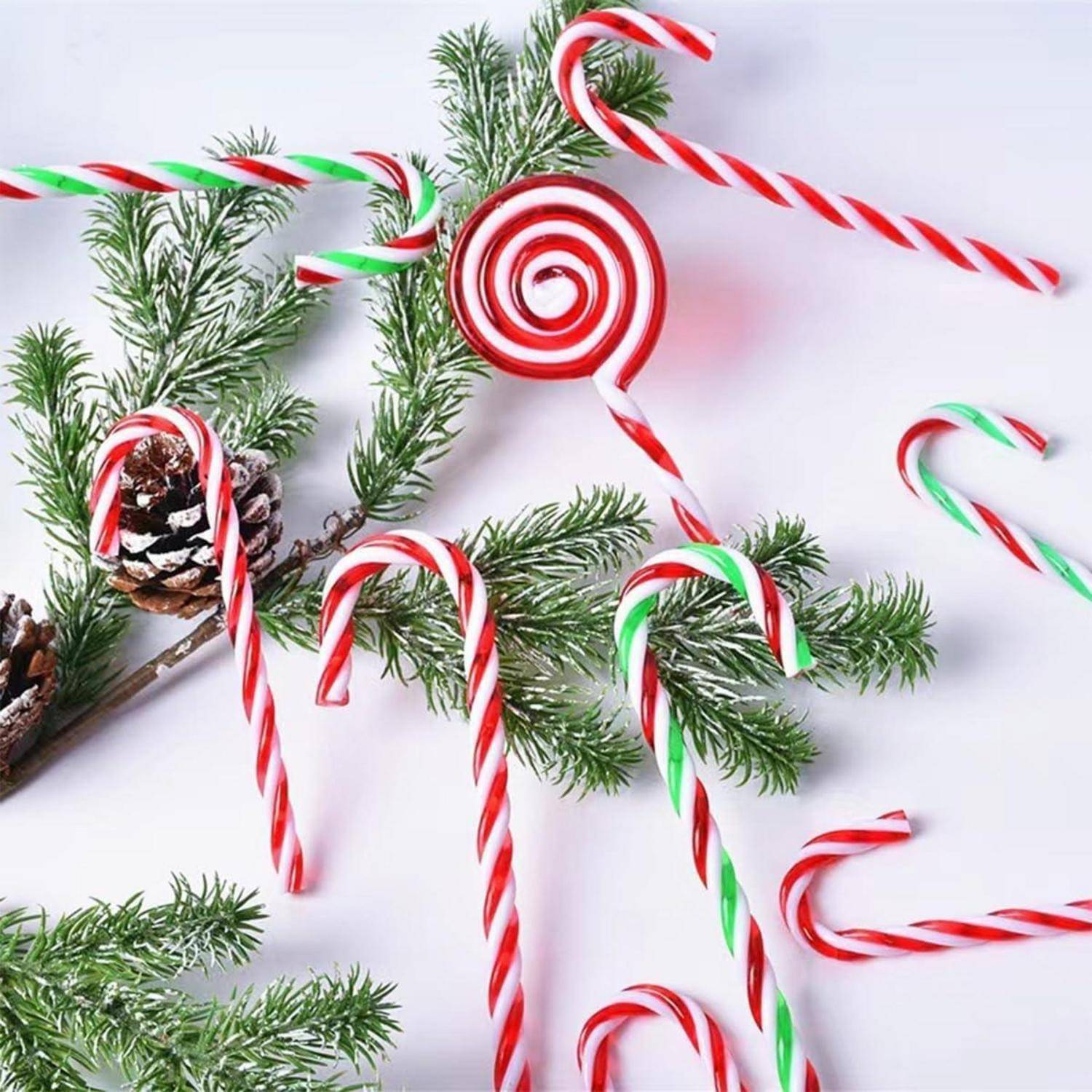 10 Stück Weihnachtsbaum Zuckerstangen Lollipop Anhänger Rot