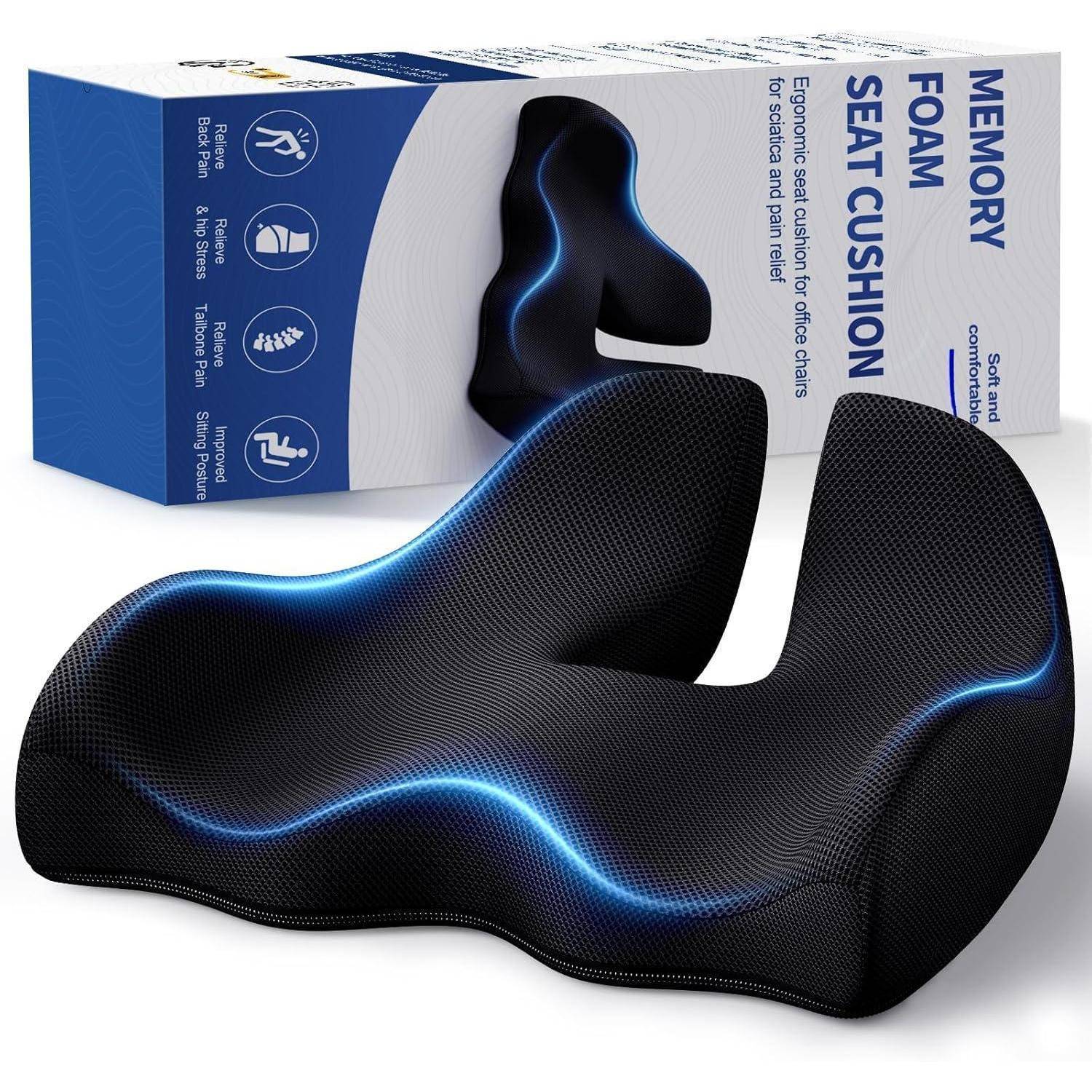 Ergonomisches Memory-Foam Sitzkissen für Büro Bürostuhl Auto Schwarz