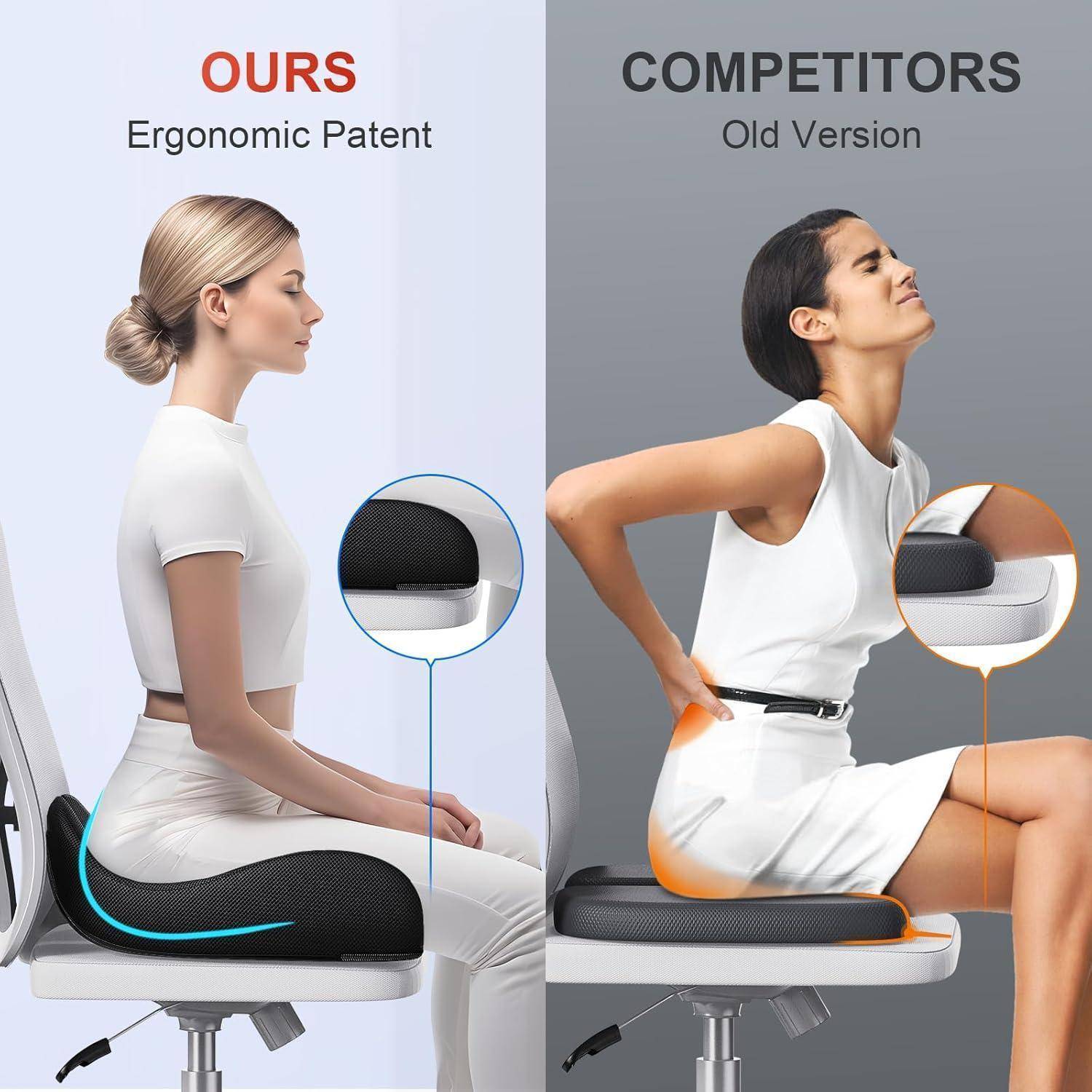 Ergonomisches Memory-Foam Sitzkissen für Büro Bürostuhl Auto Schwarz