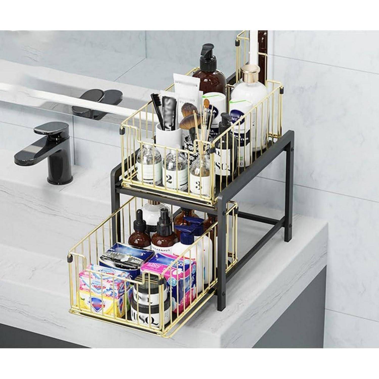 Küchenregal mit Schublade 2 Ebenen Gewürzregal Rostfrei SchwarzGold