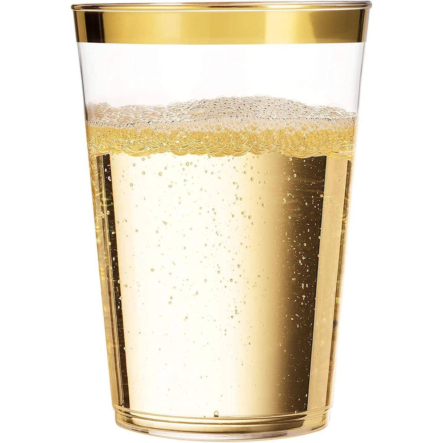 50er Pack Einwegbecher 360ml Goldrand Kunststoff Trinkbecher Elegante