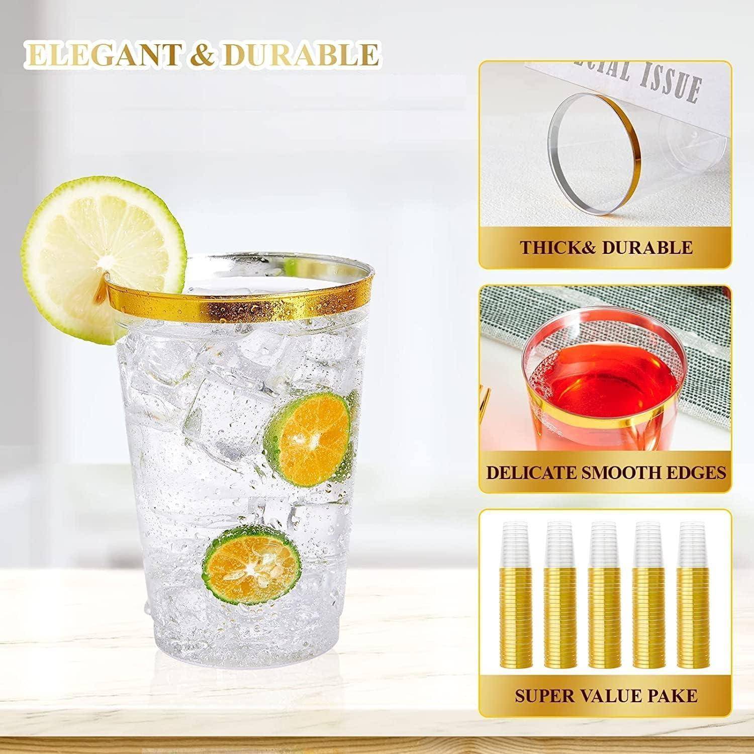 50er Pack Einwegbecher 360ml Goldrand Kunststoff Trinkbecher Elegante
