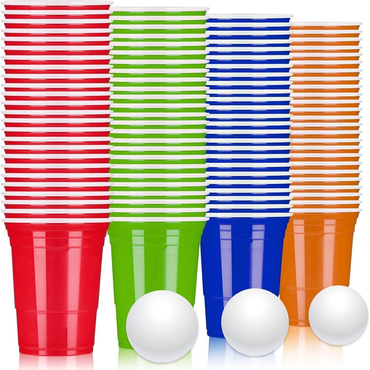 Wiederverwendbare Bier Pong Becher Set 100 Stück 480ml Rot Blau Grün