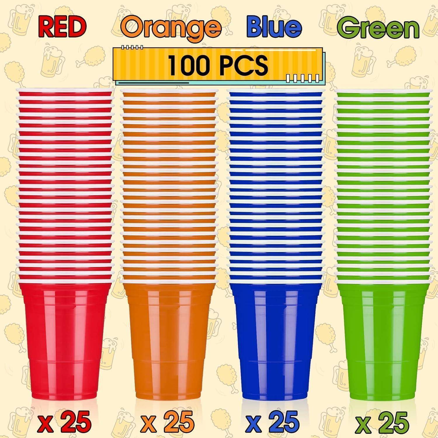 Wiederverwendbare Bier Pong Becher Set 100 Stück 480ml Rot Blau Grün