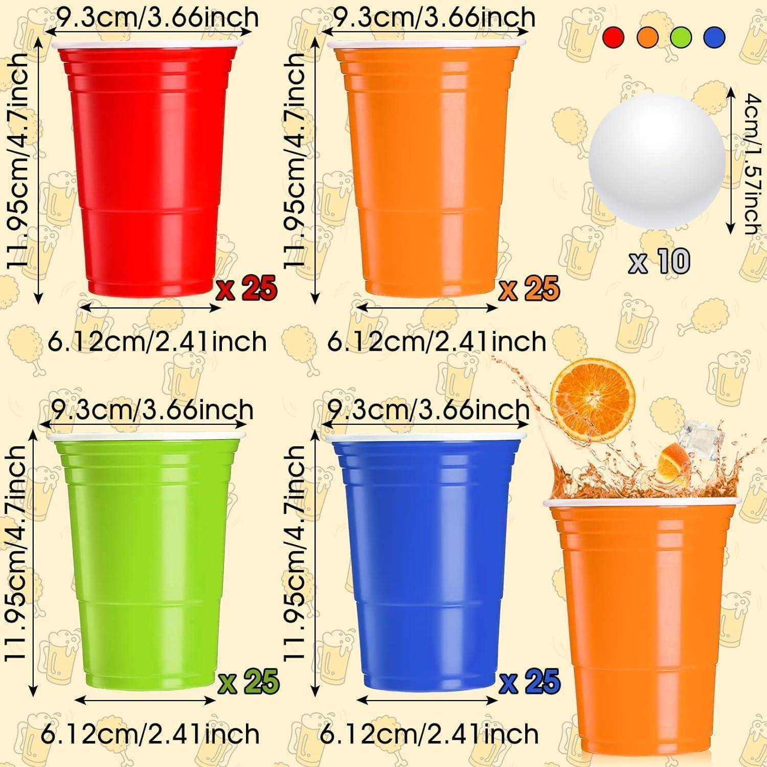 Wiederverwendbare Bier Pong Becher Set 100 Stück 480ml Rot Blau Grün
