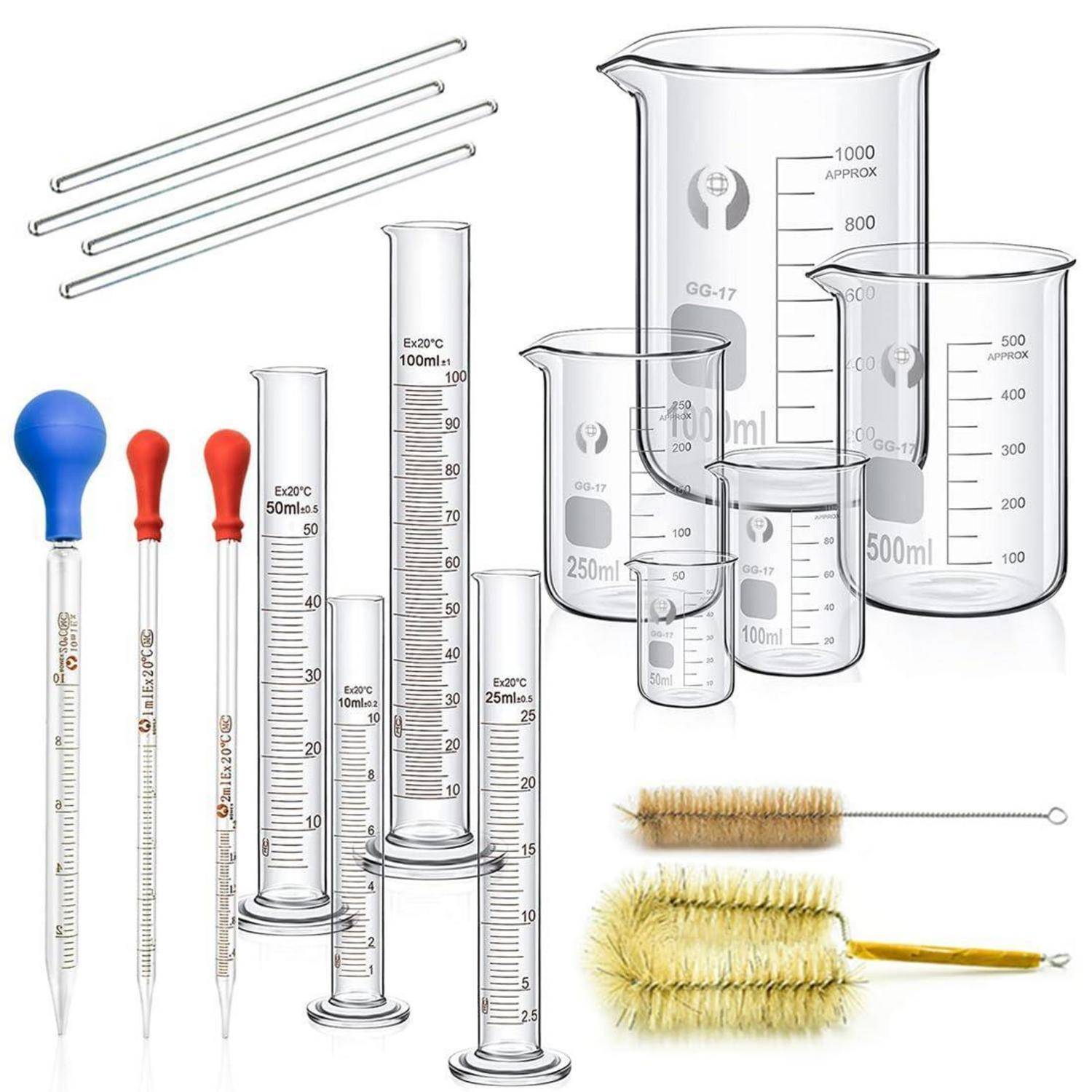 Becherglas Zylinder Pipetten Set 5 Stück Graduiert 4 Glasmesszylinder