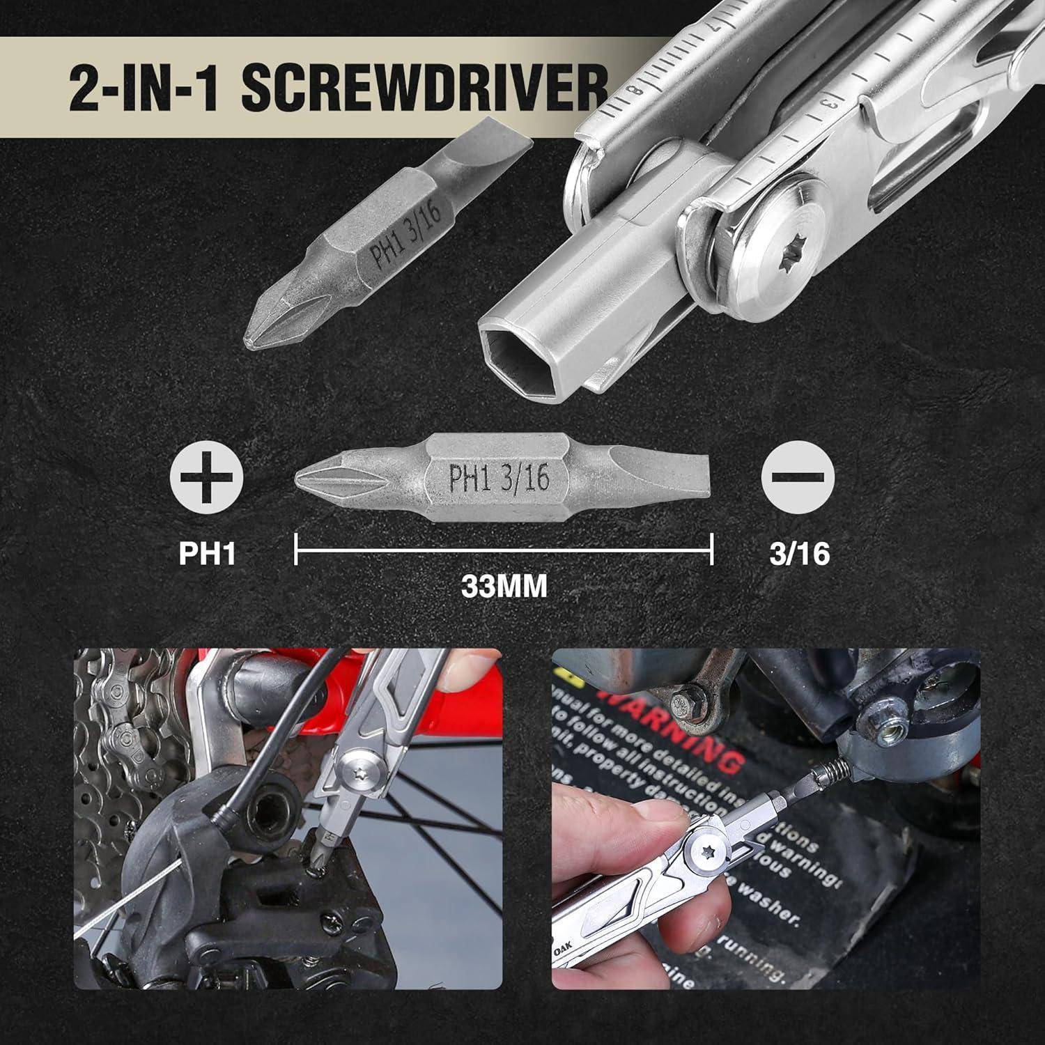 2-in-1 Schraubendreher-Werkzeug mit austauschbaren Köpfen, inklusive PH1- und 3/16-Spitzen. Geeignet für Fahrradreparaturen, 33 mm Länge.