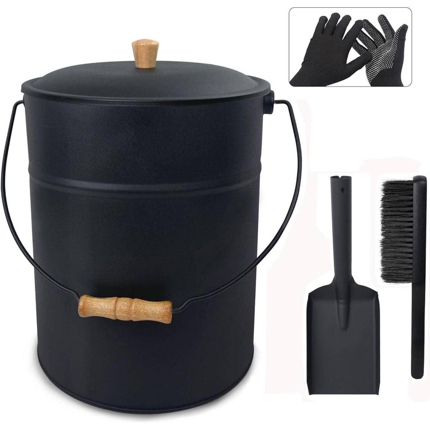 Ascheeimer mit Deckel, Kohleeimer 15L für Kamine, Schaufel und