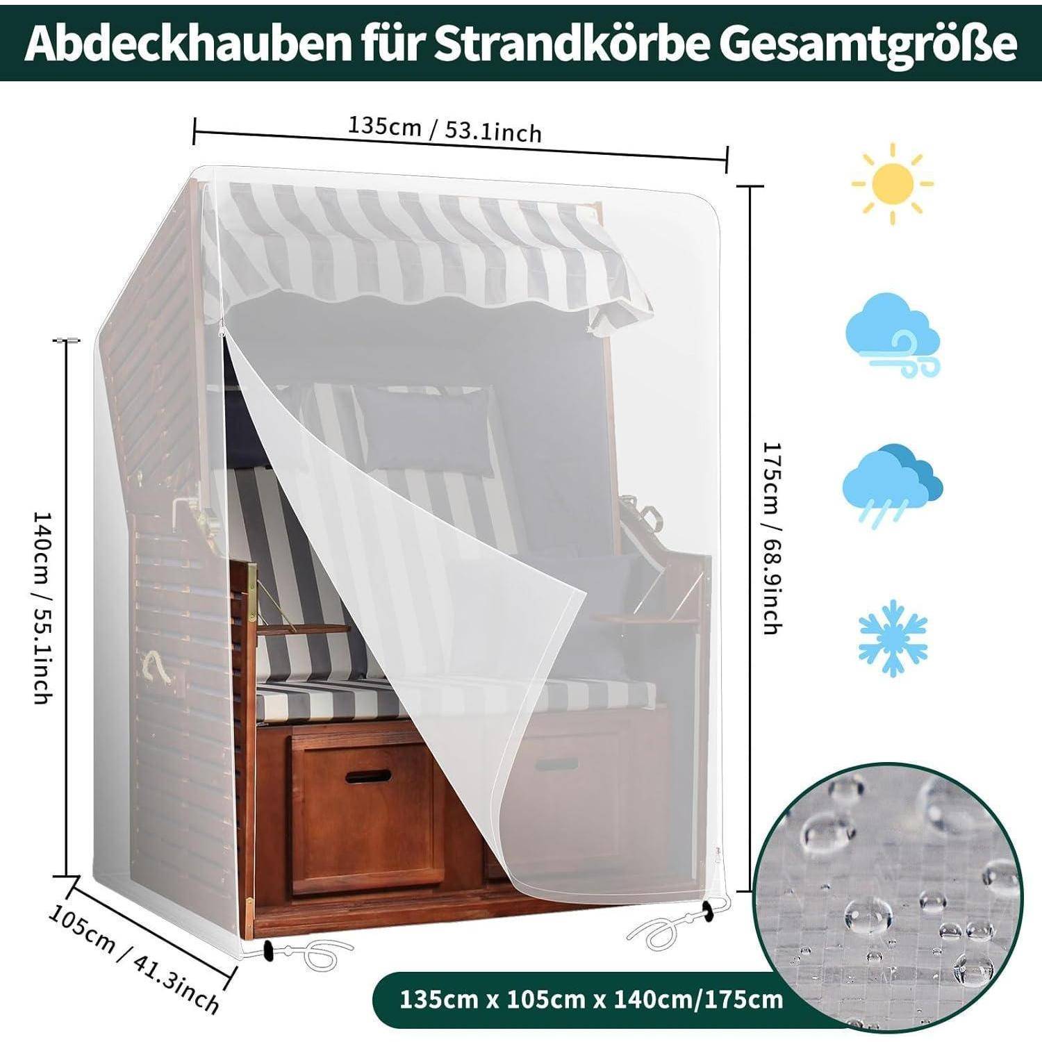 Strandkorbhülle 135x105x175/140cm Wasserdicht UV-beständig Transparent