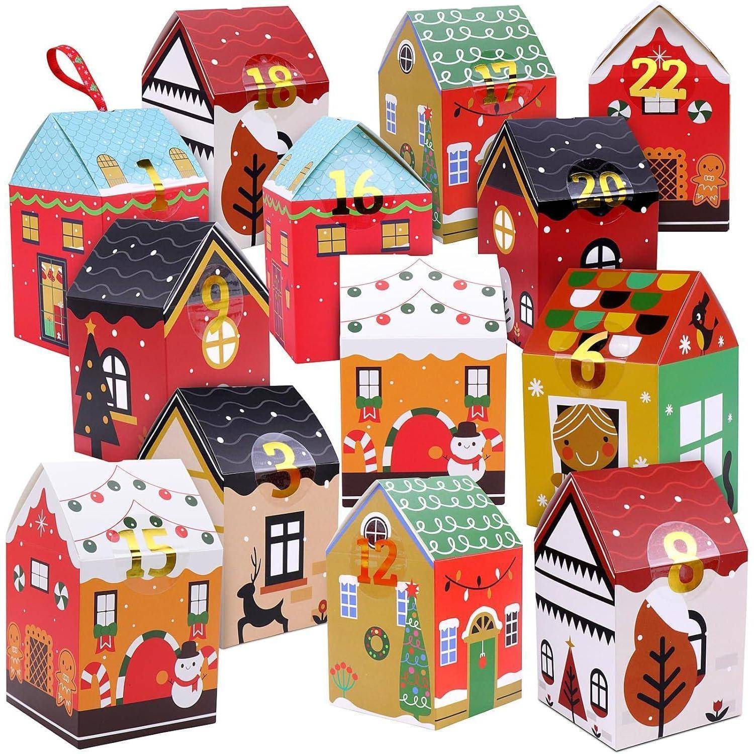 Adventskalender zum Befüllen Kinder, DIY Häuser Kisten Zahlenaufkleber