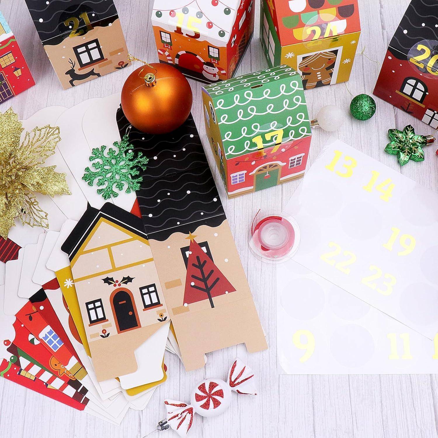 Adventskalender zum Befüllen Kinder, DIY Häuser Kisten Zahlenaufkleber