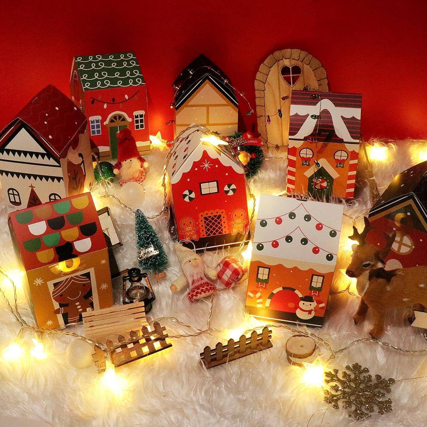 Adventskalender zum Befüllen Kinder, DIY Häuser Kisten Zahlenaufkleber