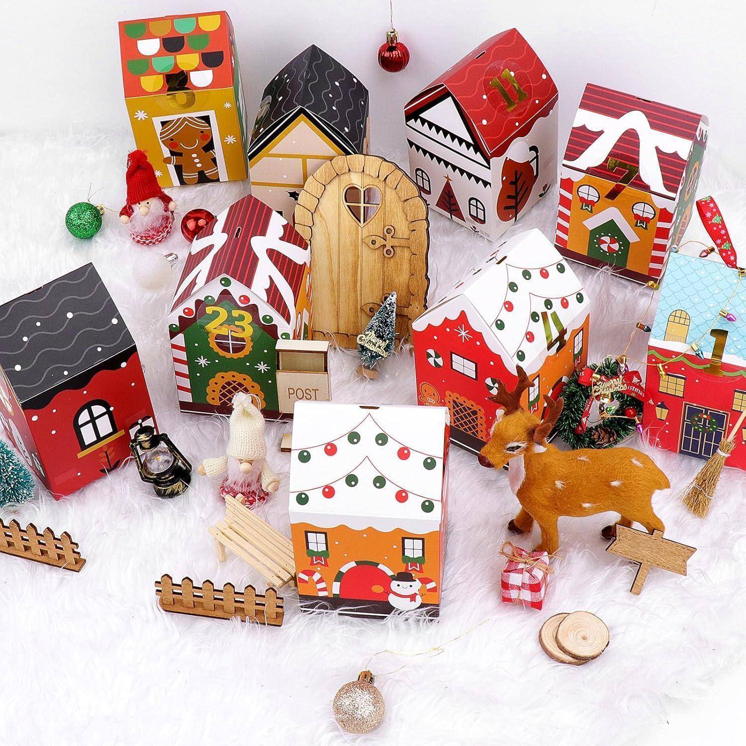 Adventskalender zum Befüllen Kinder, DIY Häuser Kisten Zahlenaufkleber