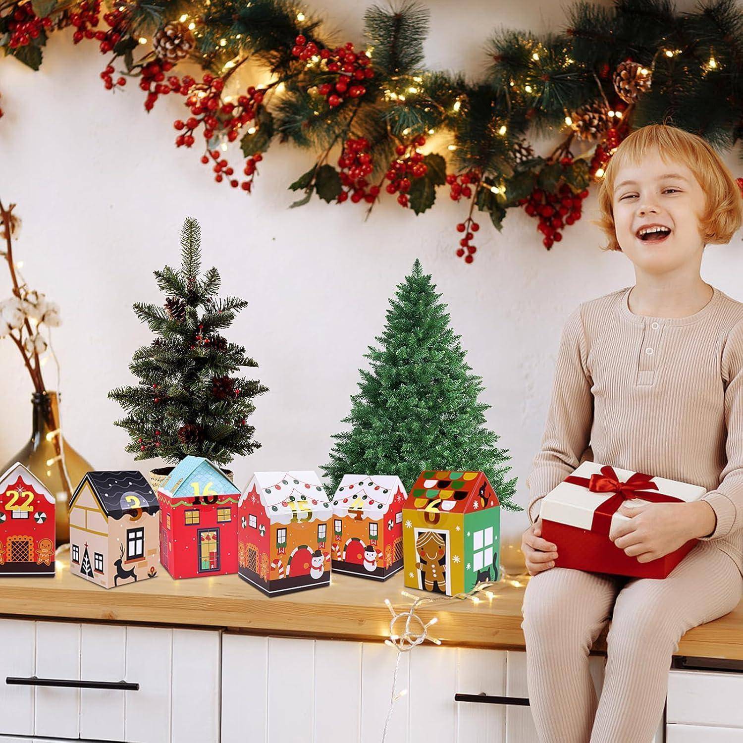 Adventskalender zum Befüllen Kinder, DIY Häuser Kisten Zahlenaufkleber