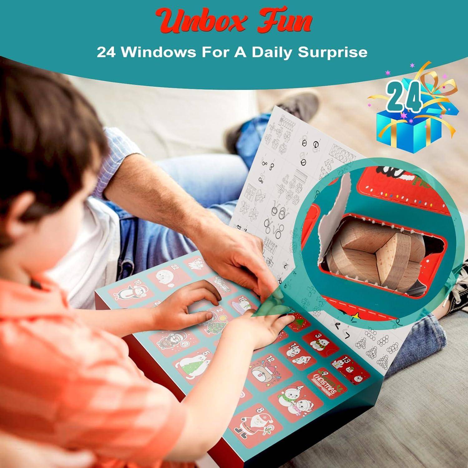 Adventskalender Knobelspiele 2024 Metall Holz Puzzle IQ für Kinder