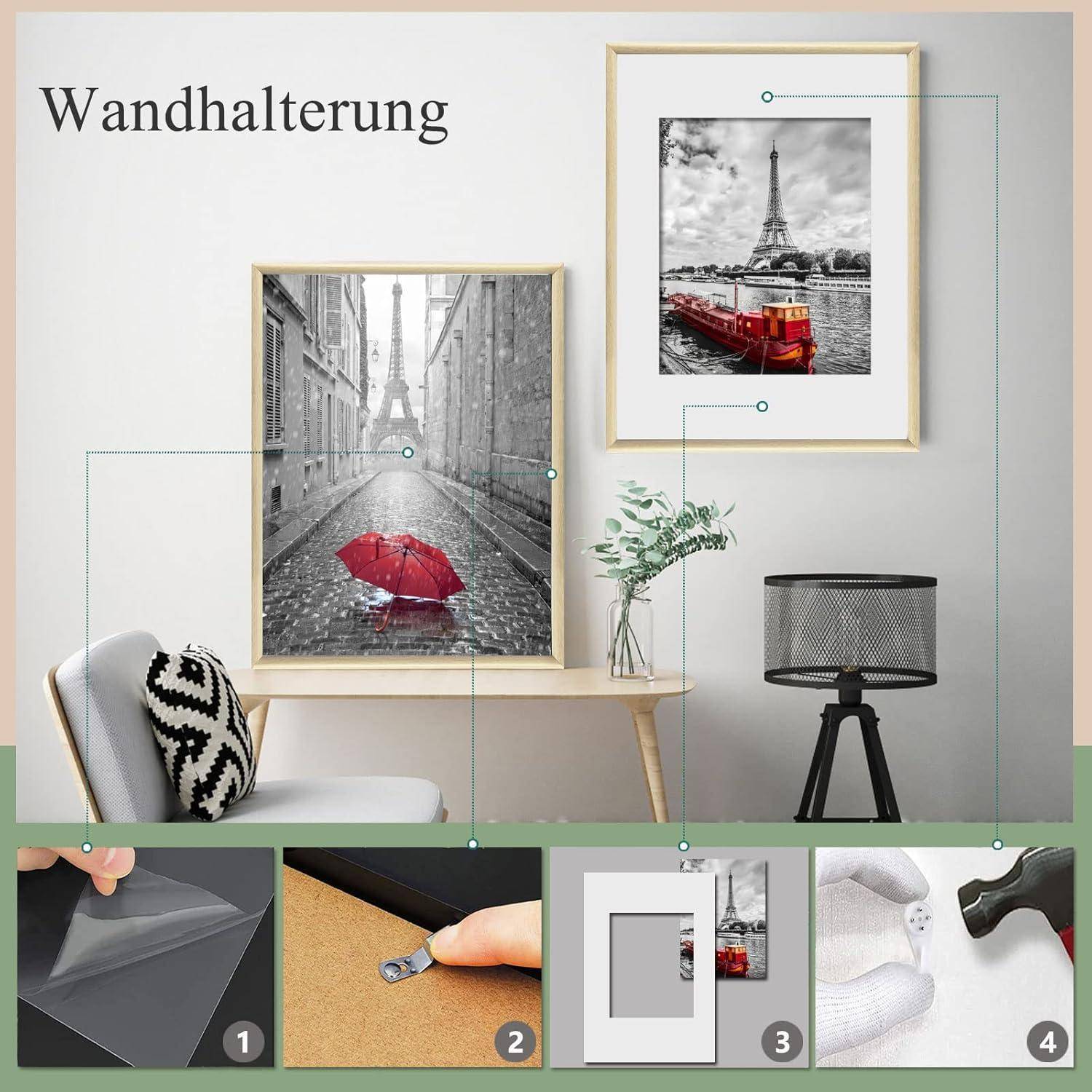 Bilderrahmen 5er Plexiglas hoch quer Eiche Holz A3 29,7x42 cm 5x