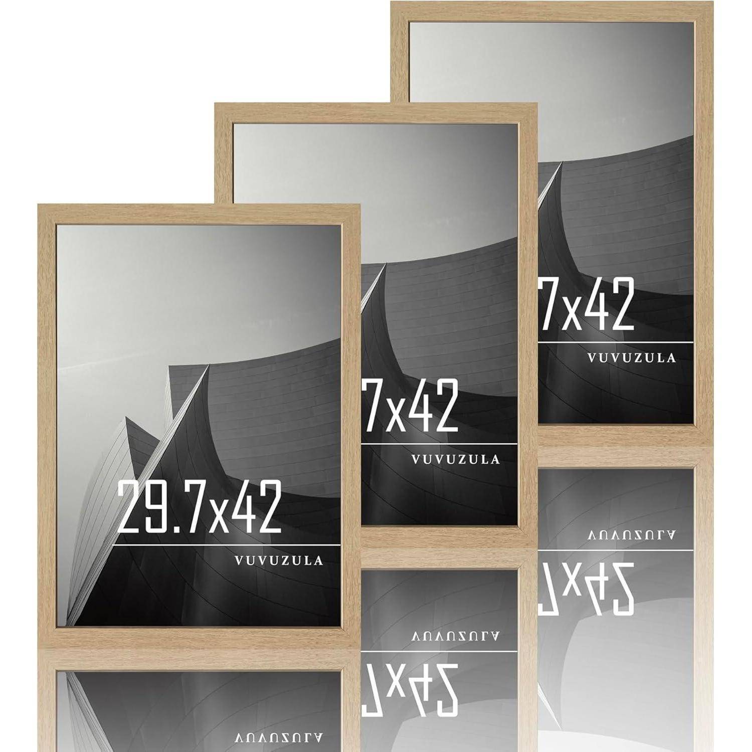 Bilderrahmen A3 Holz Fotorahmen 30x42cm MDF Rahmen Natur 3er Set